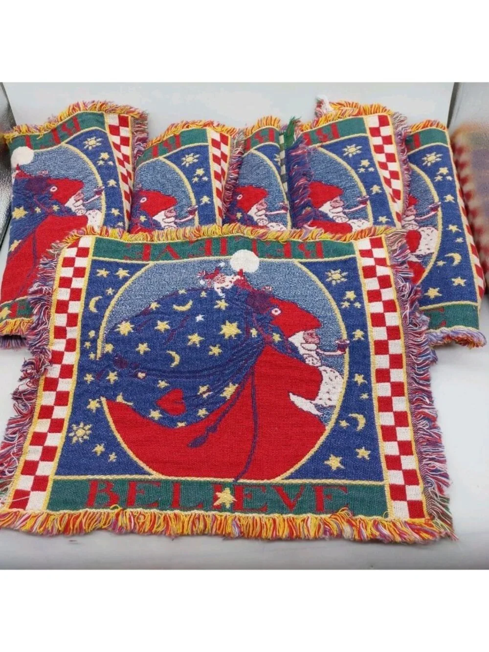 Santa Claus Placemats Vintage Tapestry Set Of 6 Placemats Believe